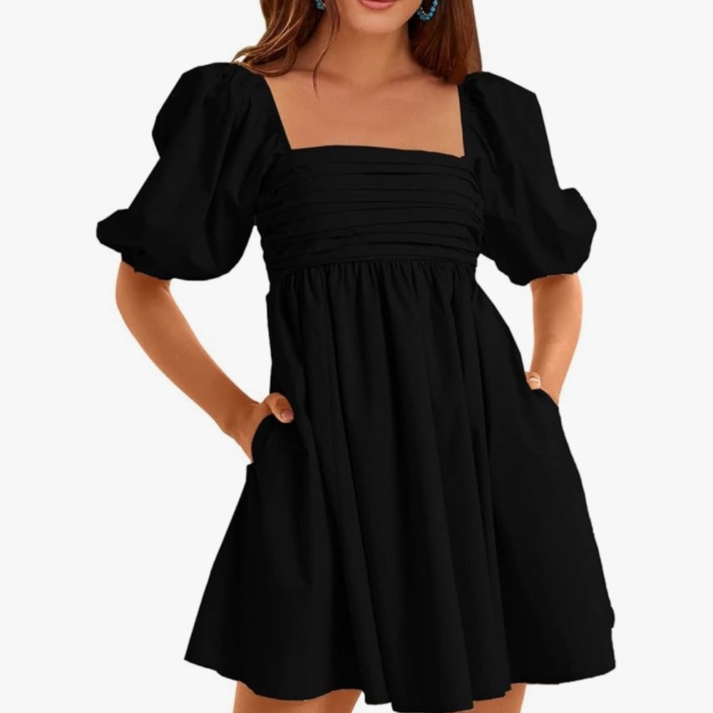 Square neck puff sleeve babydoll dress